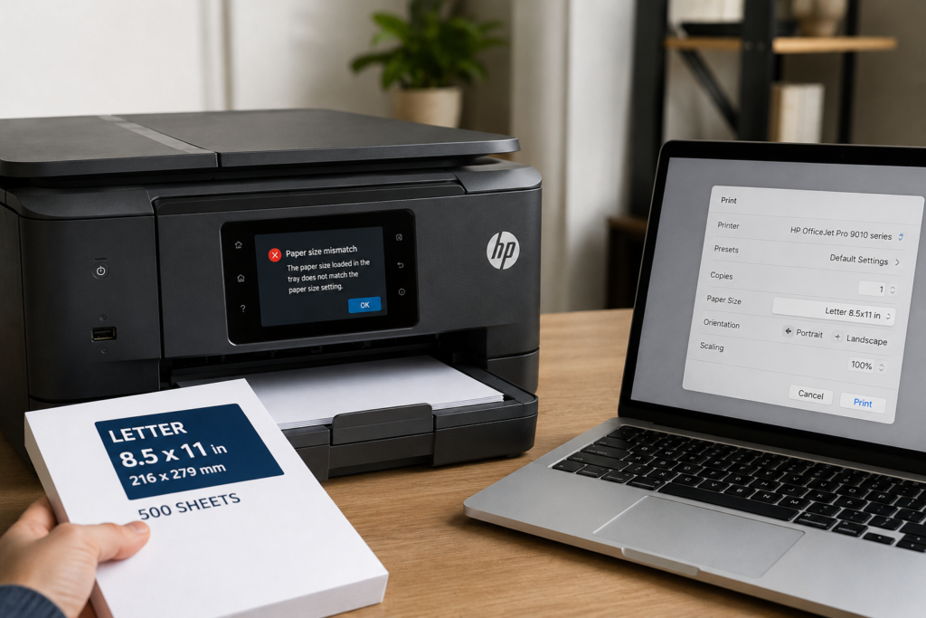 HP printer wrong paper size error